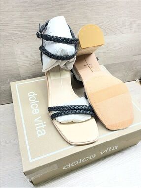 Dolce Vita Black Braided-Strap Square Toe Block Heel Sandals #235
